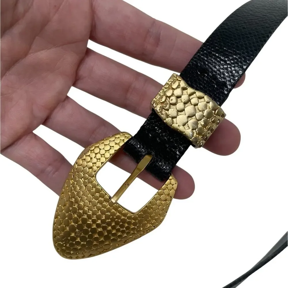 Vtg Carlisle Genuine Snake Skin Belt Gold Tone Buckle M Old Money Chic Quiet Lux